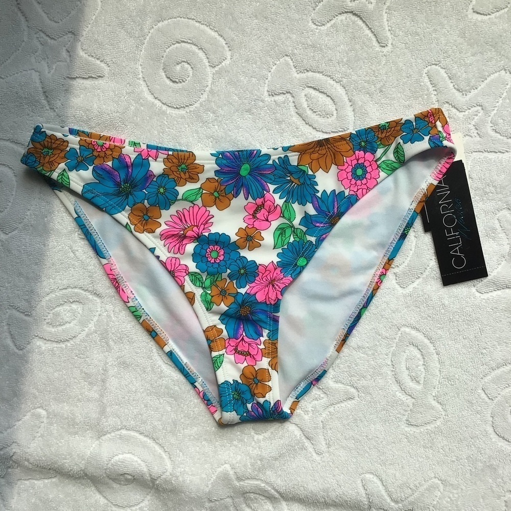 California Waves Colorful Floral High Leg Bikini Bottom - Size Small